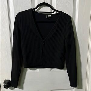Black Ribbed V-Neck Women's Top